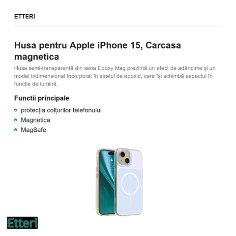 Husa Etteri Hidden Pearl pentru Apple iPhone 15, Carcasa magnetica, Albastru deschis [1]