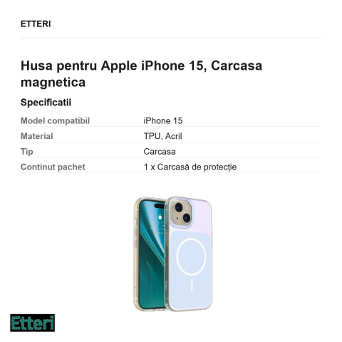 Husa Etteri Hidden Pearl pentru Apple iPhone 15, Carcasa magnetica, Albastru deschis [2]