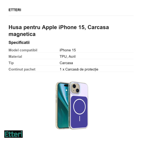 Husa Etteri Hidden Pearl pentru Apple iPhone 15, Carcasa magnetica, Albastru inchis [2]