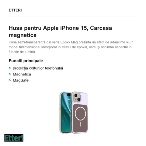 Husa Etteri Hidden Pearl pentru Apple iPhone 15, Carcasa magnetica, Maro [1]