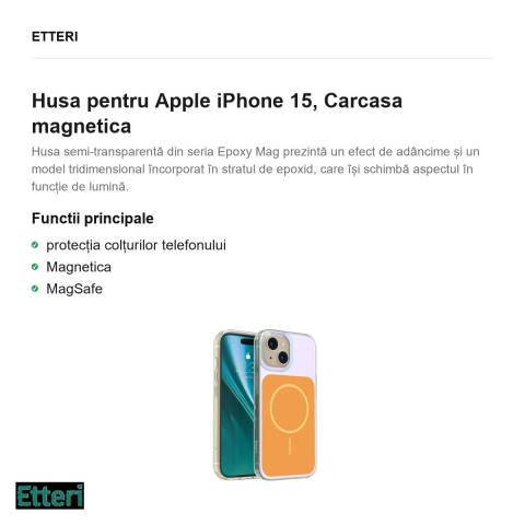 Husa Etteri Hidden Pearl pentru Apple iPhone 15, Carcasa magnetica, Portocaliu [1]