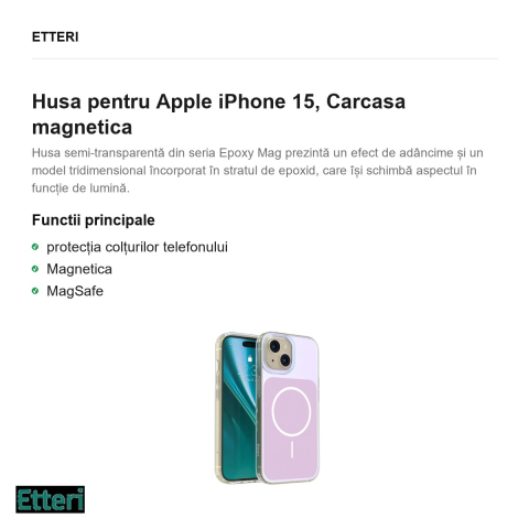 Husa Etteri Hidden Pearl pentru Apple iPhone 15, Carcasa magnetica, Roz [1]