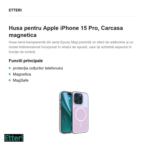 Husa Etteri Hidden Pearl pentru Apple iPhone 15 Pro, Carcasa magnetica, Roz [1]