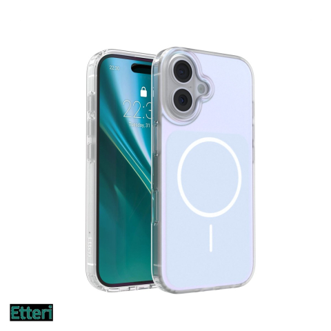 Huse si protectii smartphone - Husa Etteri Hidden Pearl pentru Apple iPhone 16, Carcasa magnetica, Albastru deschis