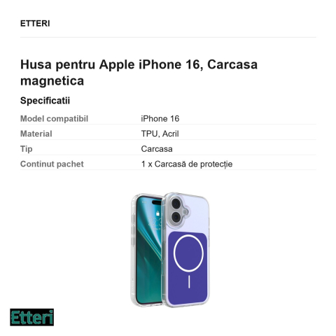 Husa Etteri Hidden Pearl pentru Apple iPhone 16, Carcasa magnetica, Albastru inchis [2]