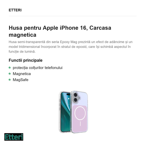 Husa Etteri Hidden Pearl pentru Apple iPhone 16, Carcasa magnetica, Roz [1]
