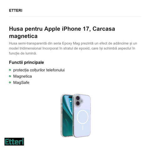 Husa Etteri Hidden Pearl pentru Apple iPhone 17, Carcasa magnetica, Albastru deschis [1]