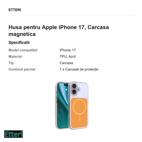 Husa Etteri Hidden Pearl pentru Apple iPhone 17, Carcasa magnetica, Portocaliu [2]