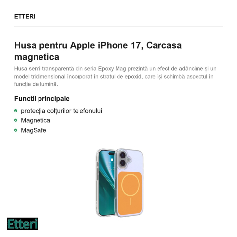 Husa Etteri Hidden Pearl pentru Apple iPhone 17, Carcasa magnetica, Portocaliu [1]