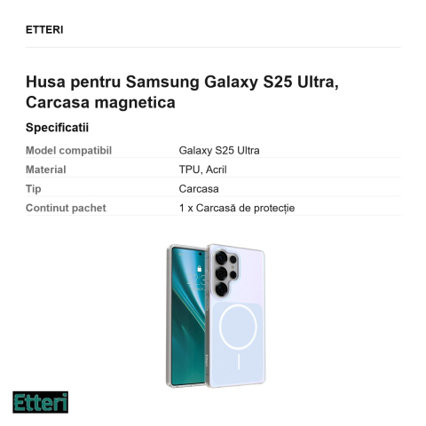 Husa Etteri Hidden Pearl pentru Samsung Galaxy S25 Ultra, Carcasa magnetica, Albastru deschis [2]