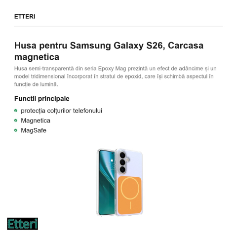 Husa Etteri Hidden Pearl pentru Samsung Galaxy S26, Carcasa magnetica, Portocaliu [1]