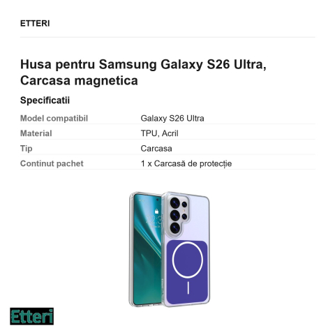 Husa Etteri Hidden Pearl pentru Samsung Galaxy S26 Ultra, Carcasa magnetica, Albastru inchis [2]