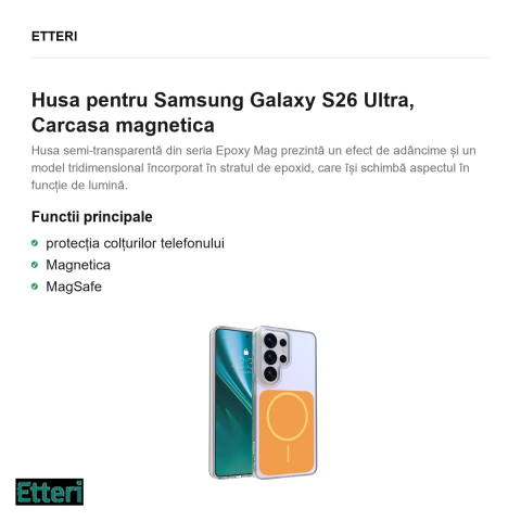 Husa Etteri Hidden Pearl pentru Samsung Galaxy S26 Ultra, Carcasa magnetica, Portocaliu [1]