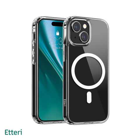 Huse telefoane - Husa Etteri Hybrid Mag pentru iPhone 14, Carcasa magnetica, Transparent
