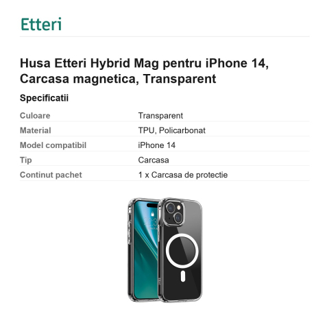Husa Etteri Hybrid Mag pentru iPhone 14, Carcasa magnetica, Transparent [2]