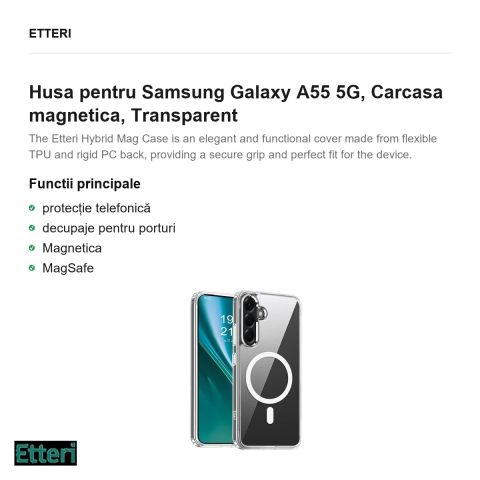 Husa Etteri Hybrid Mag pentru Samsung Galaxy A55 5G, Carcasa magnetica, Transparent [1]