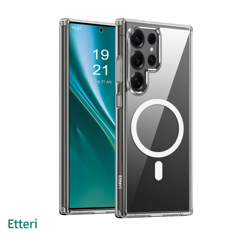 Huse si protectii smartphone - Husa Etteri Hybrid Mag pentru Samsung Galaxy S25 Ultra, Carcasa magnetica, Transparent