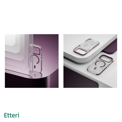 Husa Etteri Icy Mag cherry pentru iPhone 17 Pro Max, Carcasa magnetica, protectie telefonica, marginile antiderapante, buton metalic, PC, TPU (poliuretan termoplastic), Visiniu [4]