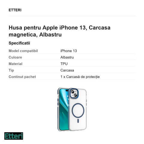 Husa Etteri Icy Mag pentru Apple iPhone 13, Carcasa magnetica, Albastru [2]