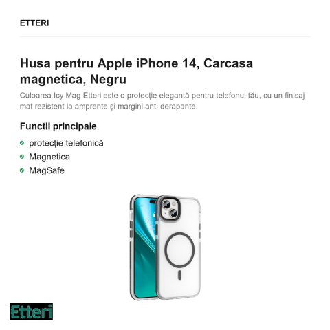 Husa Etteri Icy Mag pentru Apple iPhone 14, Carcasa magnetica, Negru [1]
