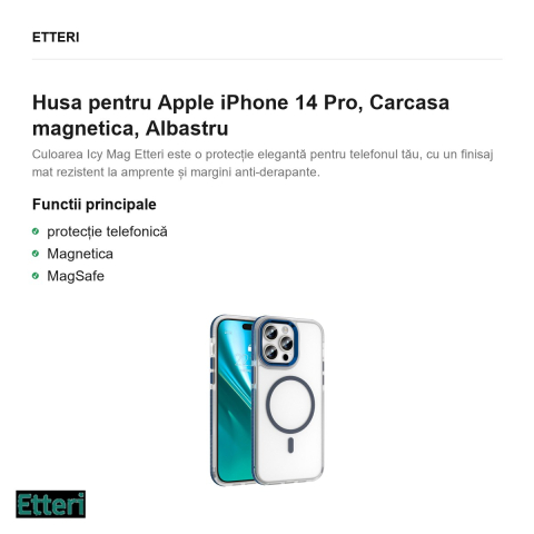 Husa Etteri Icy Mag pentru Apple iPhone 14 Pro, Carcasa magnetica, Albastru [1]