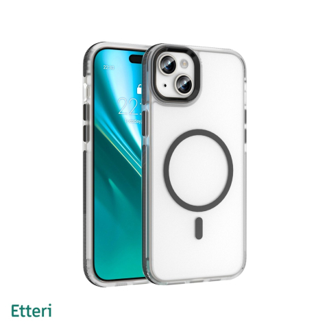 Huse si protectii smartphone - Husa Etteri Icy Mag pentru iPhone 15, Carcasa magnetica, Negru