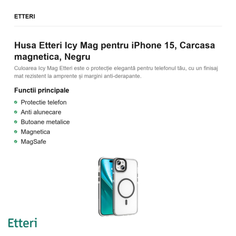 Husa Etteri Icy Mag pentru iPhone 15, Carcasa magnetica, Negru [1]