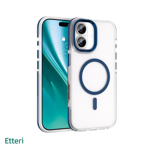 Huse telefoane - Husa Etteri Icy Mag pentru iPhone 17, Carcasa magnetica, protectie telefonica, marginile antiderapante, buton metalic, TPU (poliuretan termoplastic), PC, Albastru