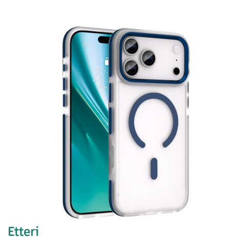 Huse telefoane - Husa Etteri Icy Mag pentru iPhone 17 Pro Max, Carcasa magnetica, protectie telefonica, marginile antiderapante, buton metalic, TPU (poliuretan termoplastic), PC, Albastru