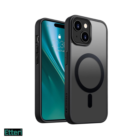 Huse si protectii pentru iPhone 15 - Husa Etteri Matt Mag pentru Apple iPhone 15, Carcasa magnetica, Negru