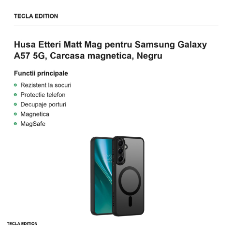 Husa Etteri Matt Mag pentru Samsung Galaxy A57 5G, Carcasa magnetica, Negru [1]