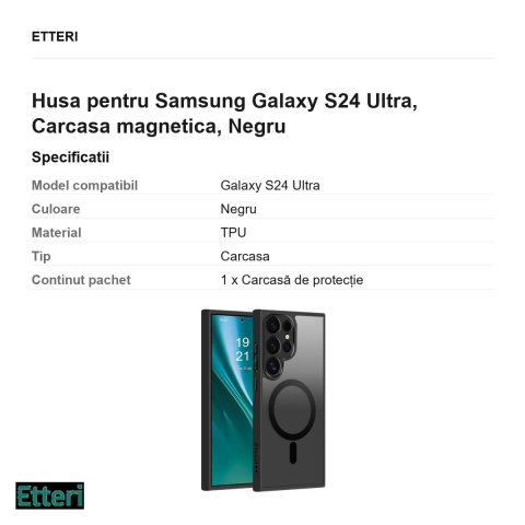 Husa Etteri Matt Mag pentru Samsung Galaxy S24 Ultra, Carcasa magnetica, Negru [2]