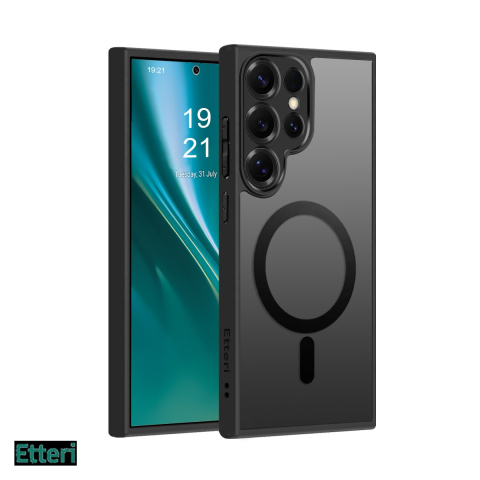 Huse si protectii smartphone - Husa Etteri Matt Mag pentru Samsung Galaxy S25 Ultra, Carcasa magnetica, Negru