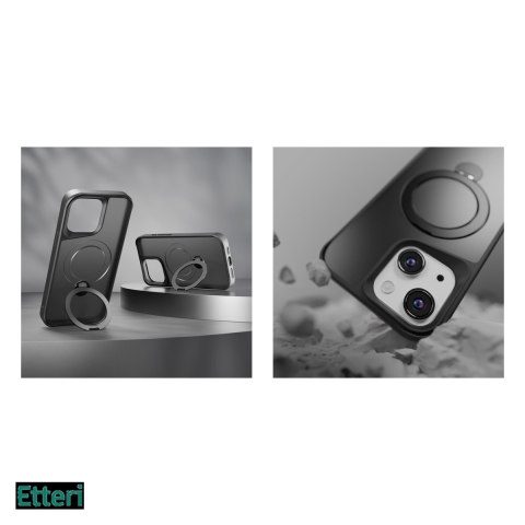 Husa Etteri Matt Mag Ring pentru Apple iPhone 13, Carcasa magnetica, Negru [4]