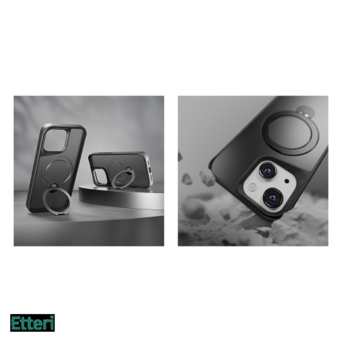 Husa Etteri Matt Mag Ring pentru Apple iPhone 14, Carcasa magnetica, Negru [4]