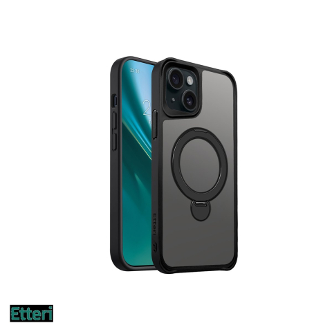 Huse si protectii smartphone - Husa Etteri Matt Mag Ring pentru Apple iPhone 15, Carcasa magnetica, Negru