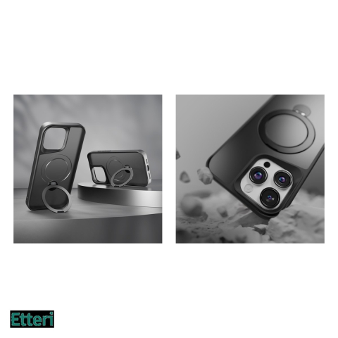 Husa Etteri Matt Mag Ring pentru Apple iPhone 15 Pro Max, Carcasa magnetica, Negru [4]