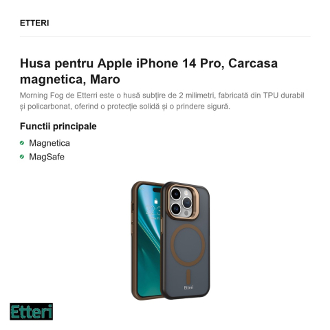 Husa Etteri Morning Fog pentru Apple iPhone 14 Pro, Carcasa magnetica, Maro [1]