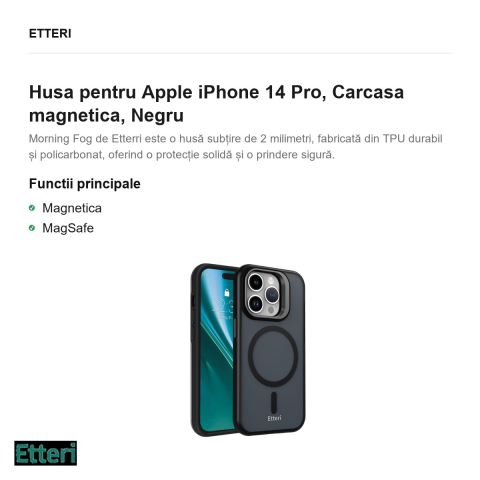Husa Etteri Morning Fog pentru Apple iPhone 14 Pro, Carcasa magnetica, Negru [1]