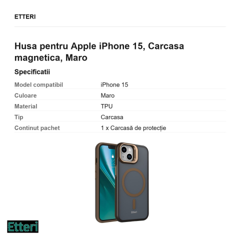 Husa Etteri Morning Fog pentru Apple iPhone 15, Carcasa magnetica, Maro [2]