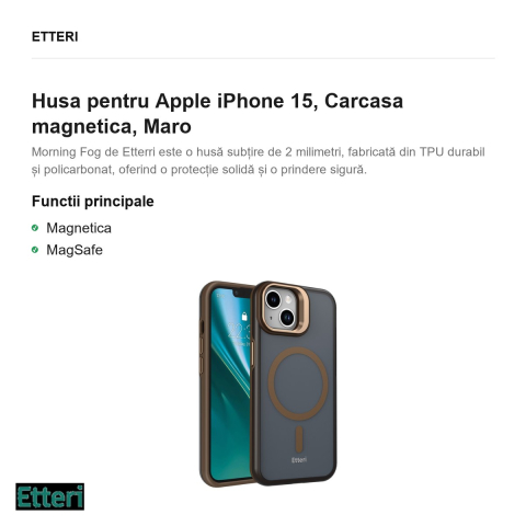 Husa Etteri Morning Fog pentru Apple iPhone 15, Carcasa magnetica, Maro [1]