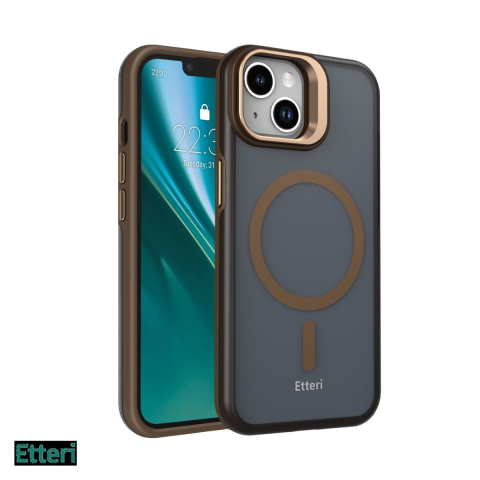 Huse si protectii pentru iPhone 15 - Husa Etteri Morning Fog pentru Apple iPhone 15, Carcasa magnetica, Maro
