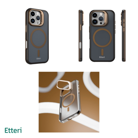 Husa Etteri Morning Fog pentru iPhone 16 Pro Max, Carcasa magnetica, functia de suport, buton metalic, PC, TPU (poliuretan termoplastic), Maro [3]