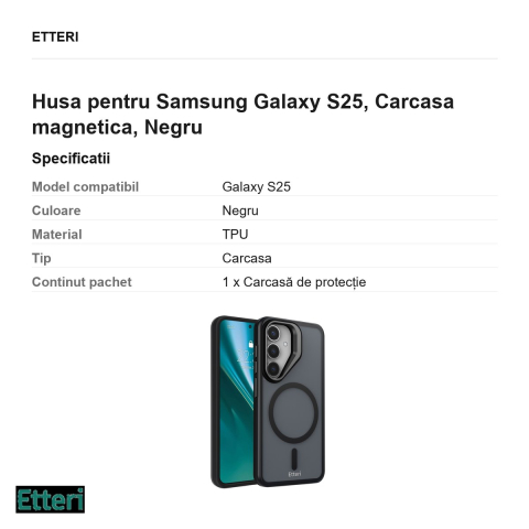 Husa Etteri Morning Fog pentru Samsung Galaxy S25, Carcasa magnetica, Negru [2]