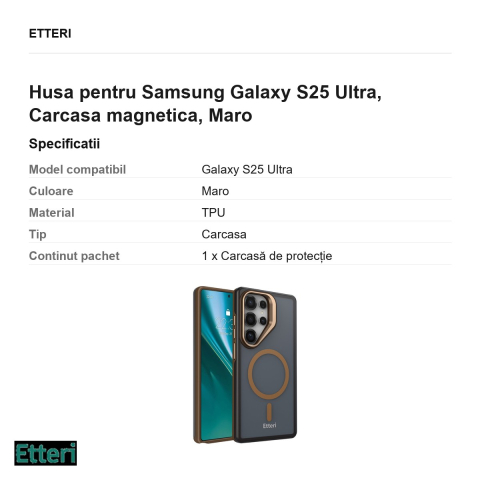 Husa Etteri Morning Fog pentru Samsung Galaxy S25 Ultra, Carcasa magnetica, Maro [2]