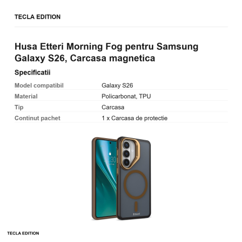Husa Etteri Morning Fog pentru Samsung Galaxy S26, Carcasa magnetica, Maro [2]