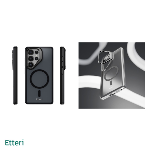 Husa Etteri Morning Fog pentru Samsung Galaxy S26 Ultra, Carcasa magnetica, functia de suport, buton metalic, PC, TPU (poliuretan termoplastic), Negru [4]