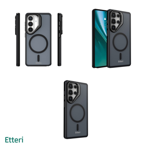 Husa Etteri Morning Fog pentru Samsung Galaxy S26 Ultra, Carcasa magnetica, functia de suport, buton metalic, PC, TPU (poliuretan termoplastic), Negru [3]