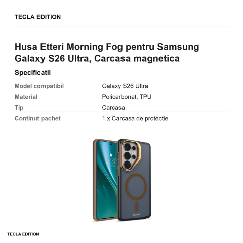Husa Etteri Morning Fog pentru Samsung Galaxy S26 Ultra, Carcasa magnetica, Maro [2]