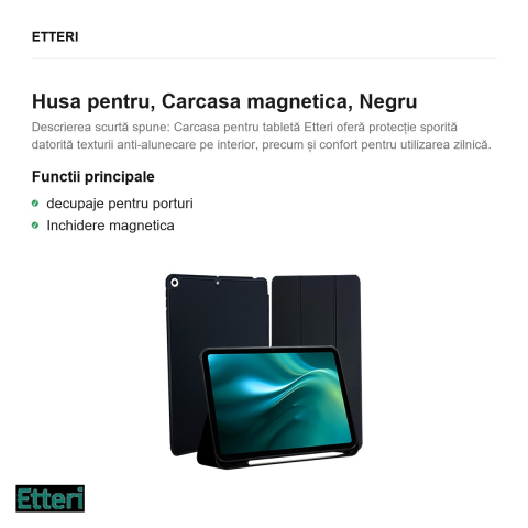 Husa Etteri pentru Apple iPad 10.2 (gen 7/8/9), Carcasa magnetica, Negru [1]